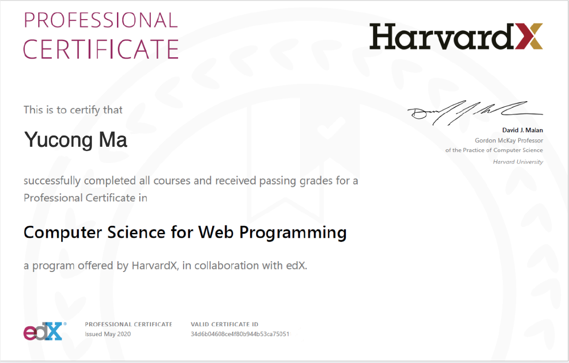 harvard certificate